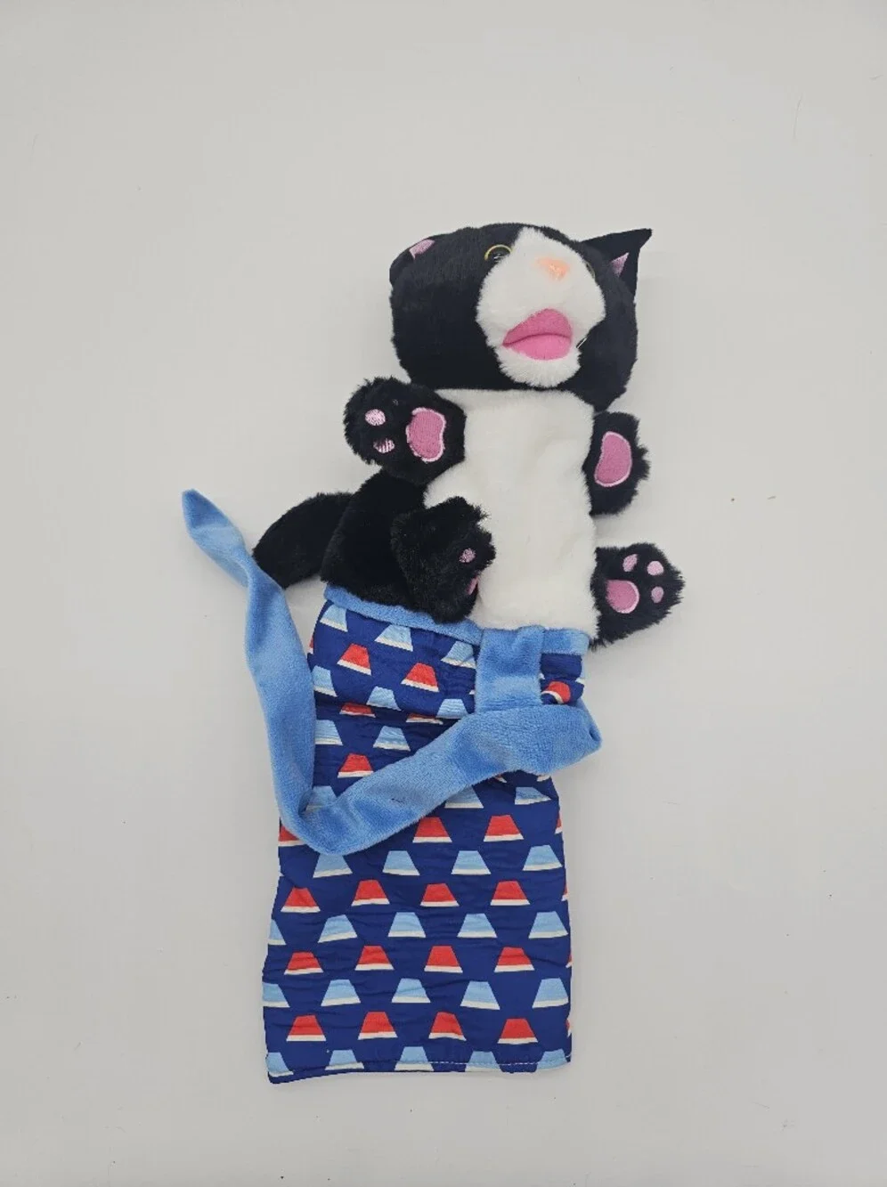 Black & White Plush Cat Wrestling Toy Sleeve Puppet